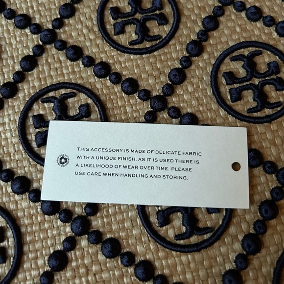 Tory Burch T Monogram Embroidered Straw Pouch Royal Navy - Picture 4 of 11